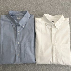 Uniqlo 2x men's regular fit oxford shirts - blue white - medium